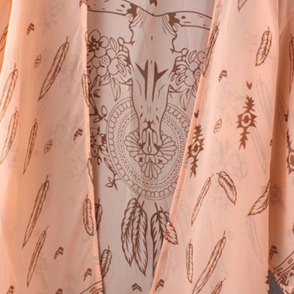 Boho skull print open front kimono with sleeves - Picture 8 of 8